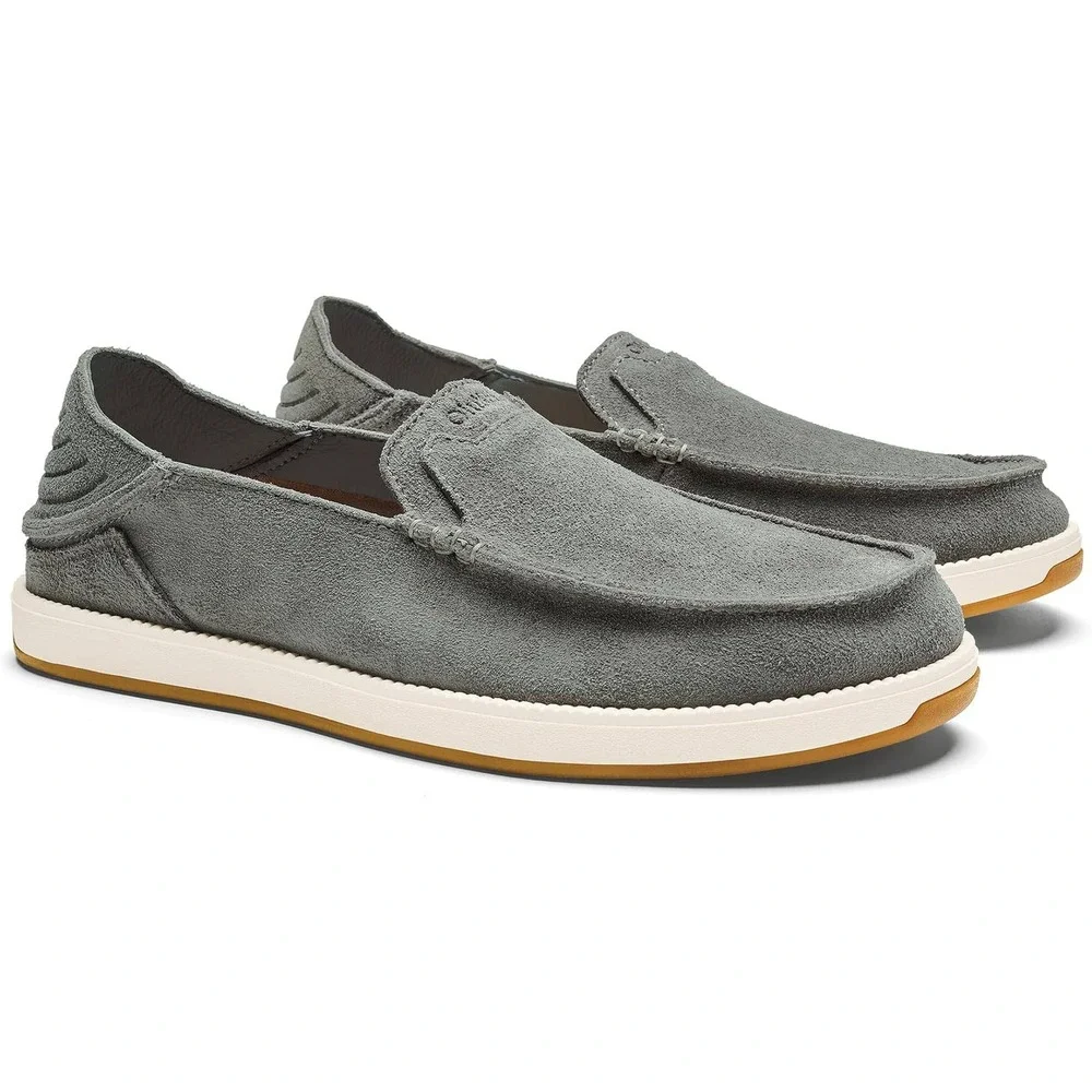 OluKai Kakaha Nia Mens Grey Suede Leather Slip On Loafers Shoes 10557-AUAU Sz 11